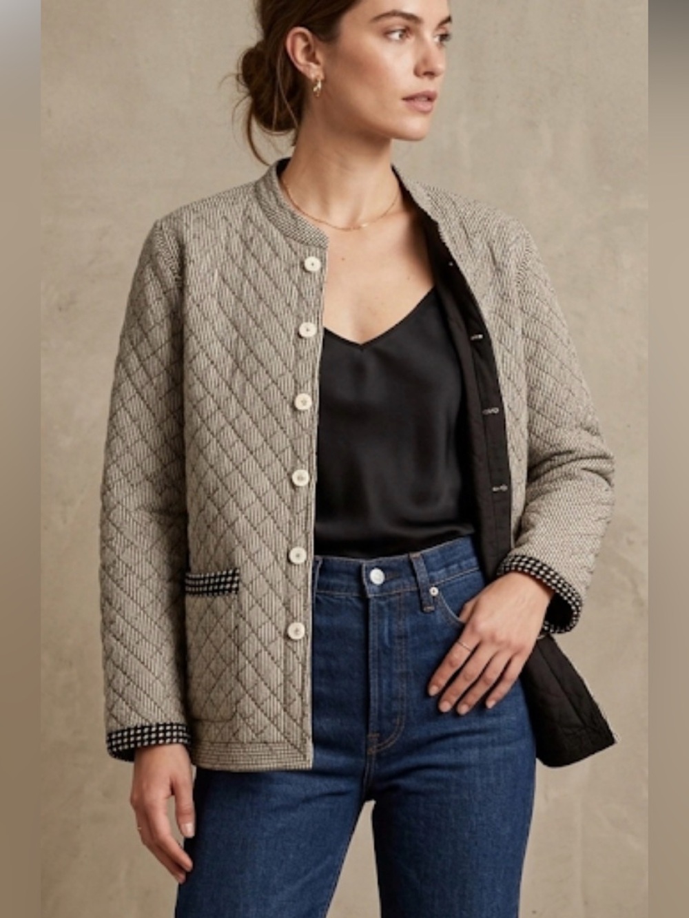 Provence Quilted Jacket Reversible Black/Beige Cotton — 2-in-1 Style